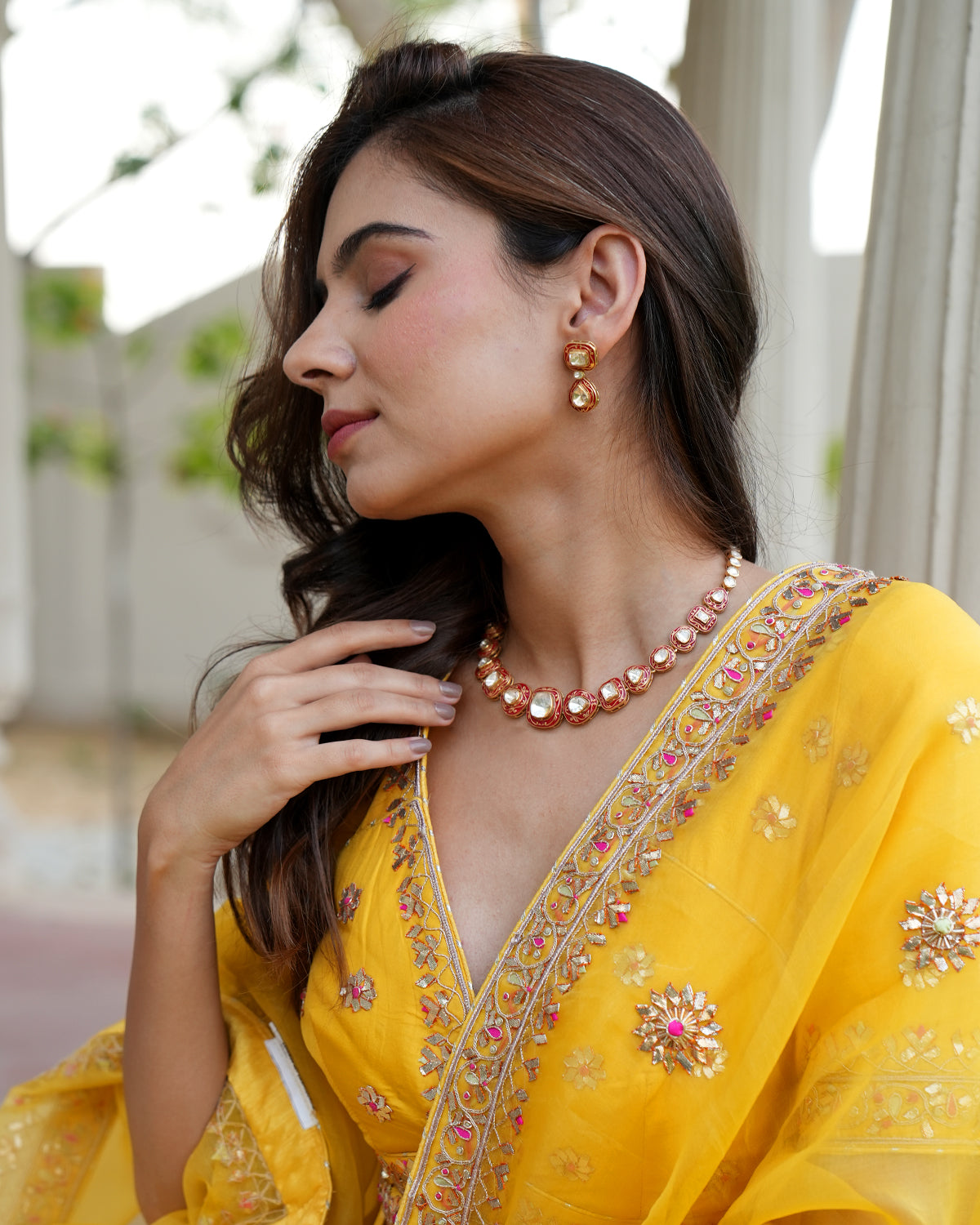 Polki enamel Silver Necklace